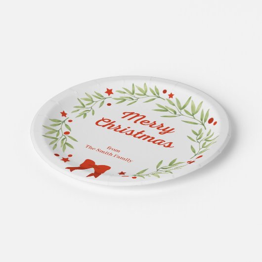 Elegante kerstkrans en sterren papieren bordje (Gekanteld)