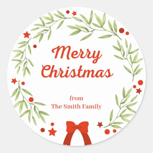 Elegante kerstkrans en sterren ronde sticker (Voorkant)