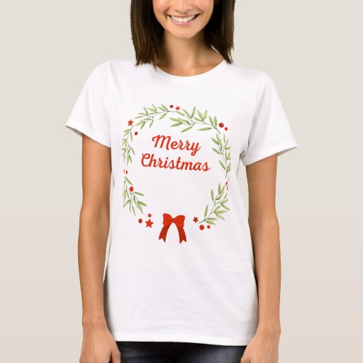 Elegante kerstkrans en sterren t-shirt (Voorkant)