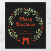 Elegante kerstkrans en sterren wijn etiket (Enkel label)