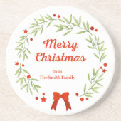 Elegante kerstkrans en sterren zandsteen onderzetter (Voorkant)