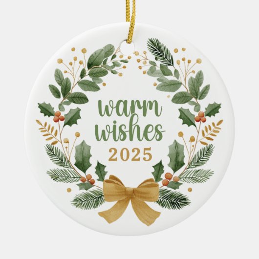 Elegante kerstkrans foto keramisch ornament (Voorkant)