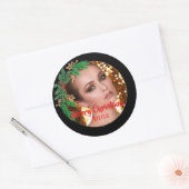 Elegante Kerstkrans Foto Zwart Goud Ronde Sticker (Envelop)