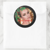 Elegante Kerstkrans Foto Zwart Goud Ronde Sticker (Tas)