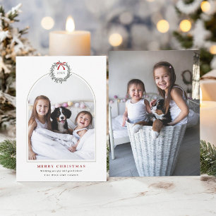 Elegante Kerstkrans Gebogen Familie 2 Foto  Feestdagenkaart
