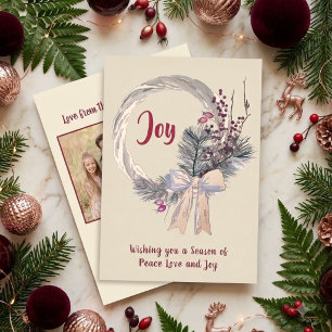 Elegante Kerstkrans Joy Kerst Roos Goud Folie Feestdagenkaart