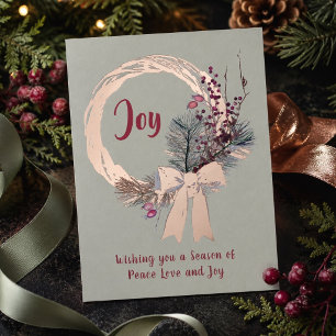 Elegante Kerstkrans Joy Kerst Roos Goud Folie Feestdagenkaart