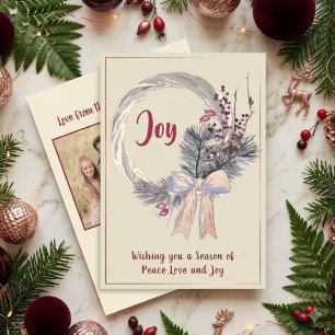 Elegante Kerstkrans Joy Kerst Roze Goud Folie Feestdagenkaart