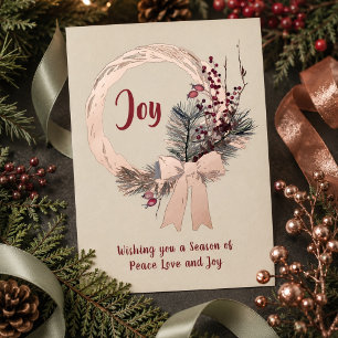 Elegante Kerstkrans Joy Kerst Roze Goud Folie Feestdagenkaart