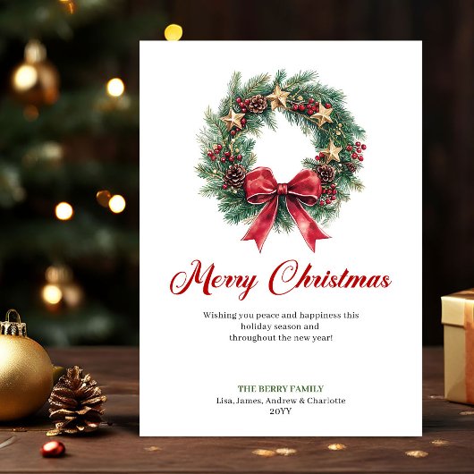Elegante kerstkrans kerstkaart met waterverf