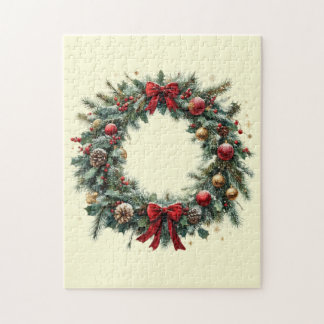 Elegante Kerstkrans met Denneappels & Rode Strik Legpuzzel