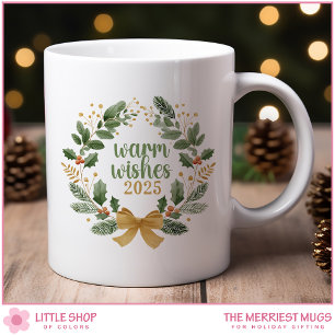 Elegante Kerstkrans met Goud en Groen Waterverfdes Koffiemok