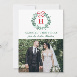 Elegante Kerstkrans met monogram en 4 foto's voor  Feestdagenkaart