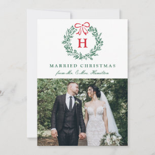 Elegante Kerstkrans met monogram en 4 foto's voor  Feestdagenkaart