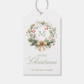 Elegante Kerstkrans Monogram Cadeaulabel (Voorkant)
