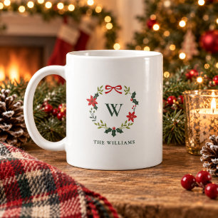 Elegante Kerstkrans Monogram Familienaam Koffiemok