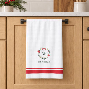 Elegante Kerstkrans Monogram Familienaam Theedoek