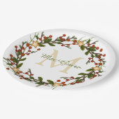 Elegante Kerstkrans Monogram Initiaal Papieren Bordje (Gekanteld)