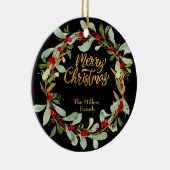 Elegante Kerstkrans  Naam Zwart Keramisch Ornament (Rechts)