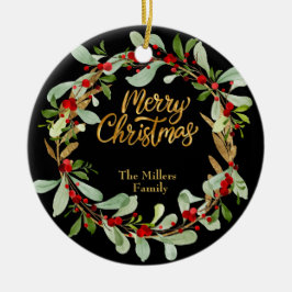 Elegante Kerstkrans  Naam Zwart Keramisch Ornament