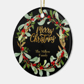 Elegante Kerstkrans  Naam Zwart Keramisch Ornament (Links)