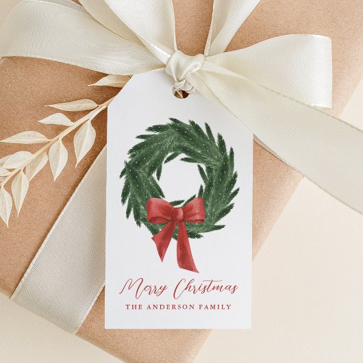 Elegante Kerstkrans Red Bow Vakantie Cadeaulabel