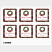 Elegante Kerstkrans Rood Groen Geruite Stickers (Vel)