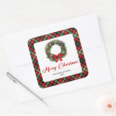 Elegante Kerstkrans Rood Groen Geruite Stickers (Envelop)