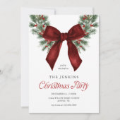 Elegante Kerstkrans Rood Lint Feest Uitnodiging (Voorkant)