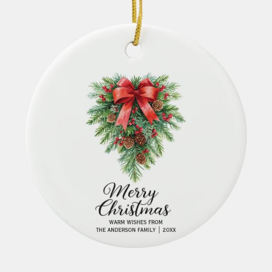 Elegante kerstkrans vakantie keramisch ornament (Voorkant)