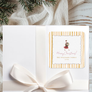 Elegante kerstkrans voor vrouwen met gele strepen vierkante sticker