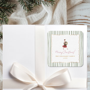 Elegante kerstkrans voor vrouwen met groene strepe vierkante sticker