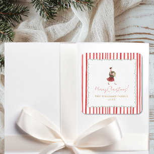 Elegante Kerstkrans voor Vrouwen met Rode Strepen Vierkante Sticker