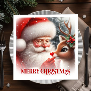 Elegante Kerstman en Rudolph Kerstfeest Diner Servet