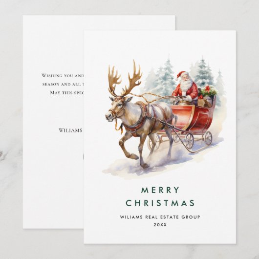 Elegante Kerstman Kerst Herten Corporate Feestdagenkaart (Voorkant / Achterkant)