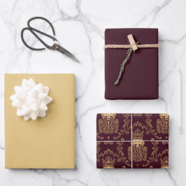 Elegante Kerstman Notenkraker in Goud en Bourgondi Inpakpapier Vel