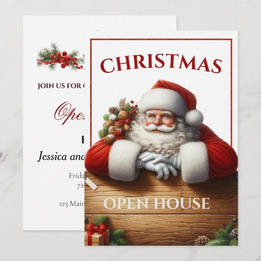 Elegante kerstman open huis uitnodiging (Voorkant / Achterkant)
