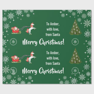 Elegante kerstman slee eenhoorn personaliseren cadeaupapier