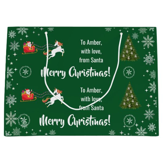 Elegante kerstman slee eenhoorn personaliseren groot cadeauzakje (Voorkant)