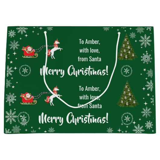 Elegante kerstman slee eenhoorn personaliseren groot cadeauzakje (Voorkant)