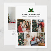 Elegante Kerstmis Bloemen Familie Fotocollage Feestdagenkaart (Voorkant / Achterkant)