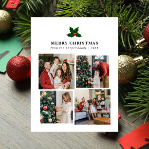 Elegante Kerstmis Bloemen Familie Fotocollage Feestdagenkaart