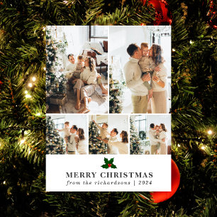 Elegante Kerstmis Bloemen Familie Fotocollage Feestdagenkaart