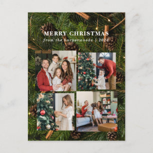 Elegante Kerstmis Bloemen Familie Fotocollage Feestdagenkaart