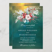 Elegante Kerstmis Bloemen op Groene Moderne Huweli Kaart (Voorkant / Achterkant)