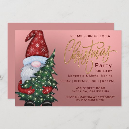 Elegante Kerstmis Bokeh Tree Party Goud Roze Kaart (Voorkant / Achterkant)