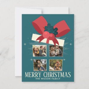 Elegante Kerstmis Cadeau Doos Vier Familie Foto Feestdagenkaart