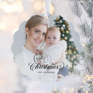 Elegante Kerstmis Calligrafie 1-Foto Ornament Kaart
