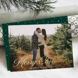 Elegante Kerstmis Calligrafie Groen Foto Folie Feestdagenkaart