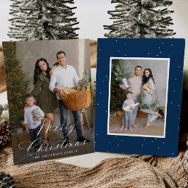 Elegante Kerstmis Calligrafie Navy 2 Foto Feestdagenkaart